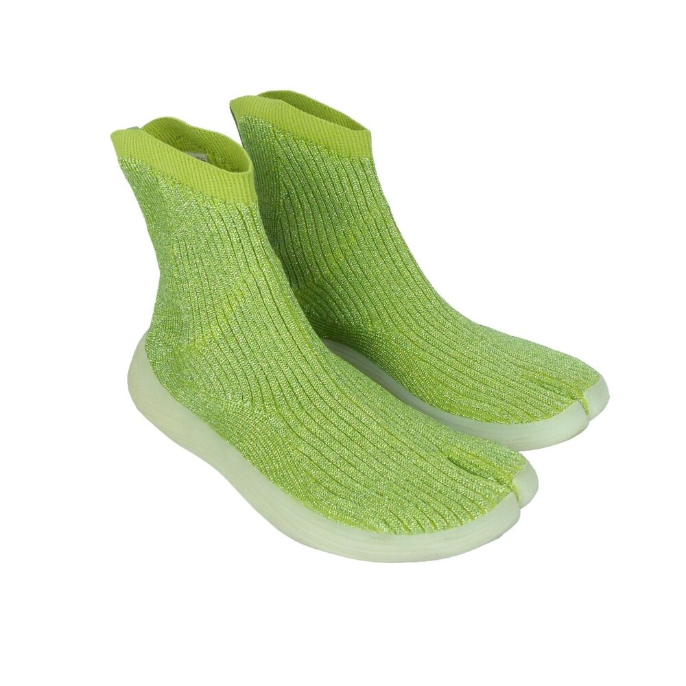 ILYSM Metallic Tabi Sock Sneakers Grass Green Split Toe Shoes Womens 6.5 Cyber